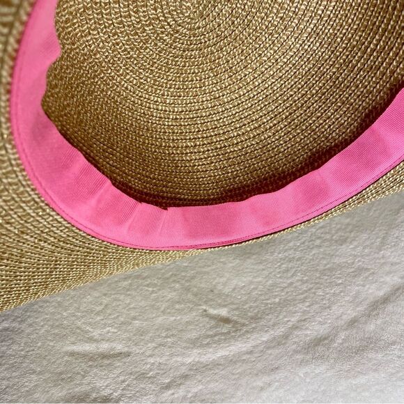 Lilly Pulitzer Sun Hat Wide Brim Floral Coquette Preppy Metallic Tan Pink Green - Picture 6 of 12